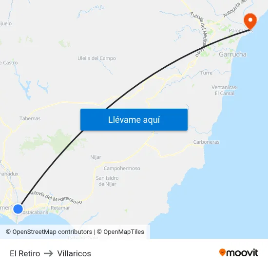 El Retiro to Villaricos map