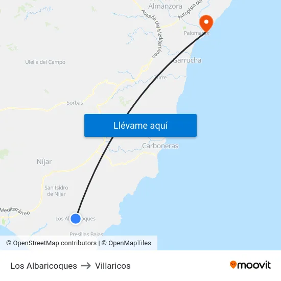 Los Albaricoques to Villaricos map