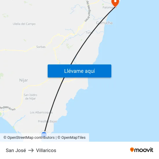 San José to Villaricos map