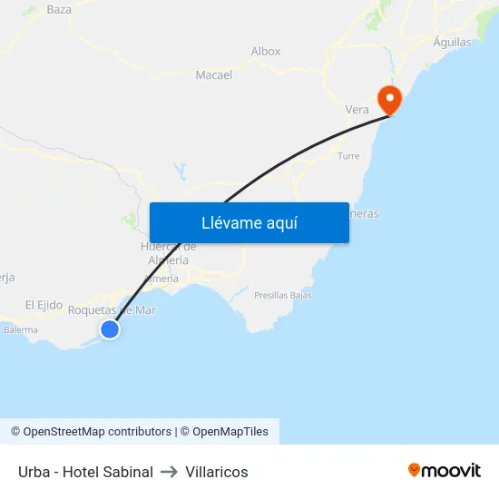 Urba - Hotel Sabinal to Villaricos map