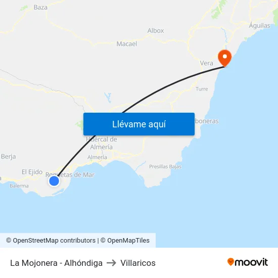 La Mojonera - Alhóndiga to Villaricos map