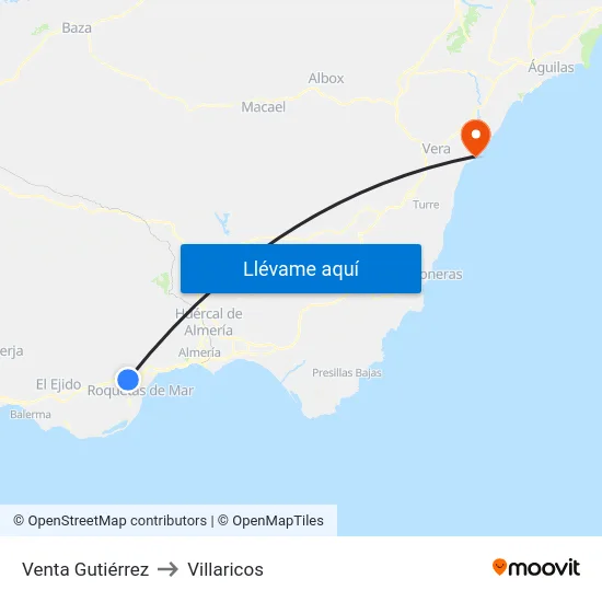 Venta Gutiérrez to Villaricos map