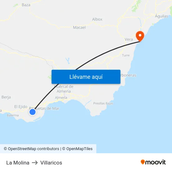 La Molina to Villaricos map