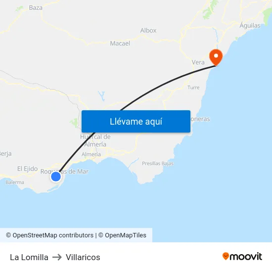 La Lomilla to Villaricos map