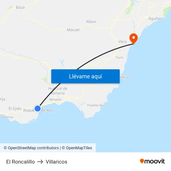 El Roncalillo to Villaricos map