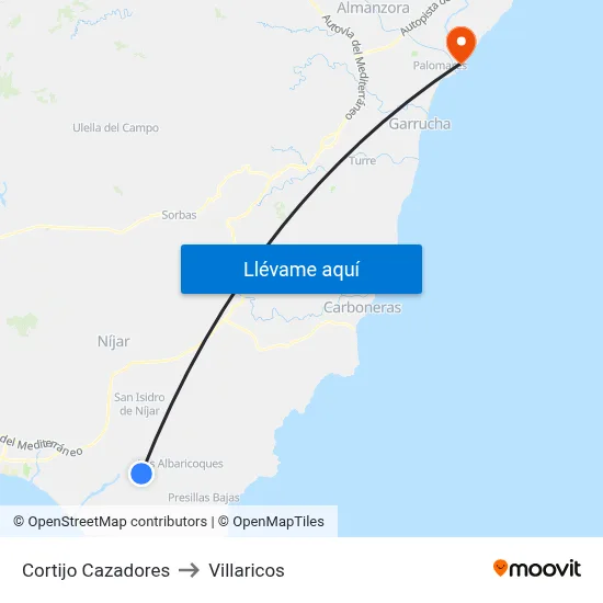 Cortijo Cazadores to Villaricos map