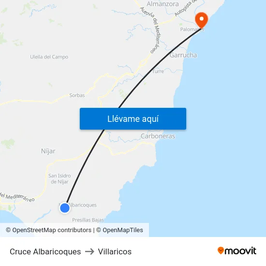 Cruce Albaricoques to Villaricos map