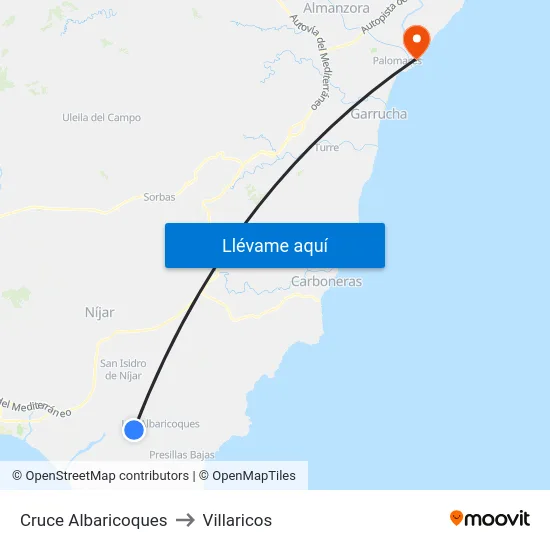 Cruce Albaricoques to Villaricos map