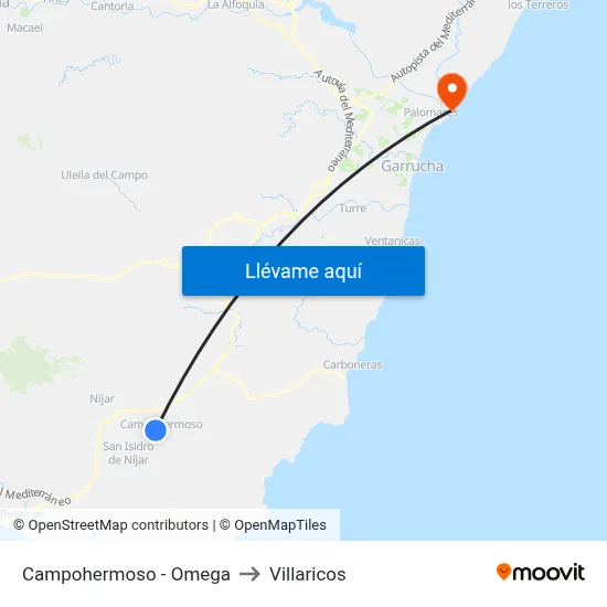 Campohermoso - Omega to Villaricos map