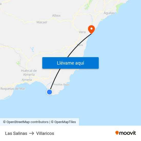 Las Salinas to Villaricos map