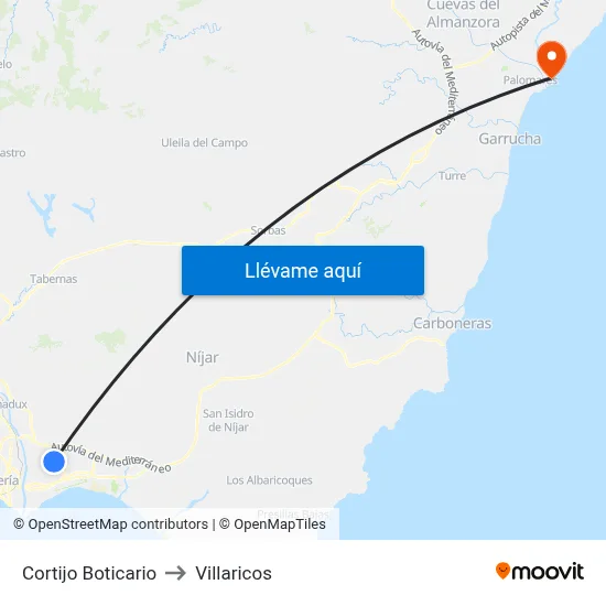 Cortijo Boticario to Villaricos map