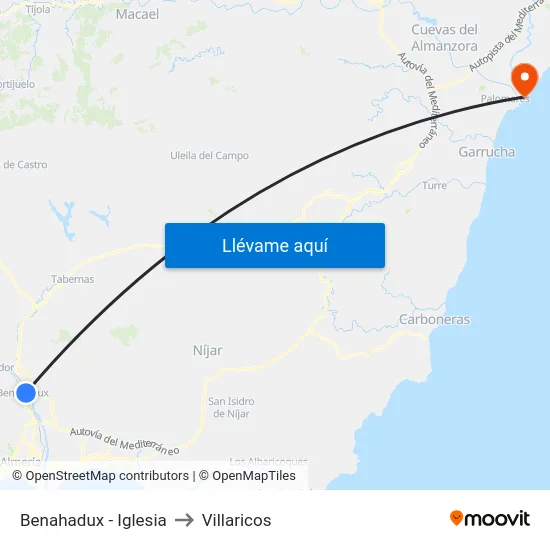 Benahadux - Iglesia to Villaricos map