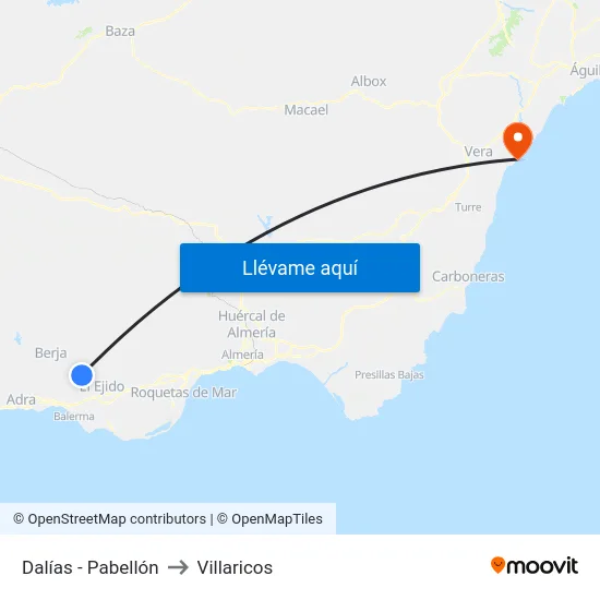 Dalías - Pabellón to Villaricos map
