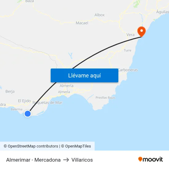 Almerimar - Mercadona to Villaricos map