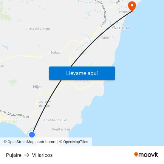 Pujaire to Villaricos map