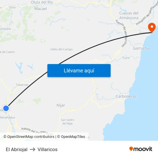 El Abriojal to Villaricos map