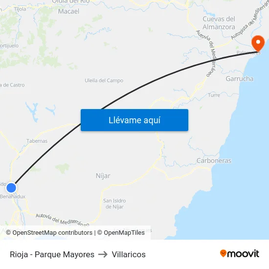 Rioja - Parque Mayores to Villaricos map