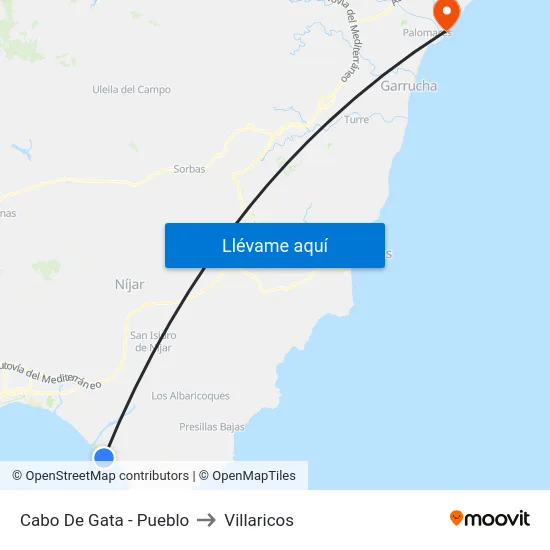 Cabo De Gata - Pueblo to Villaricos map