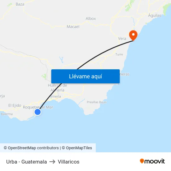 Urba - Guatemala to Villaricos map