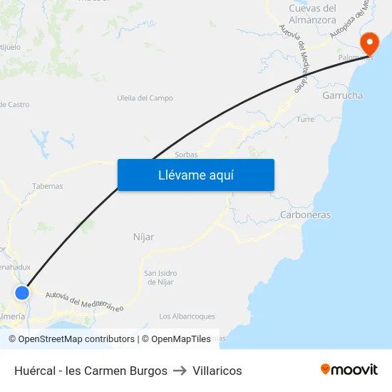 Huércal - Ies Carmen Burgos to Villaricos map