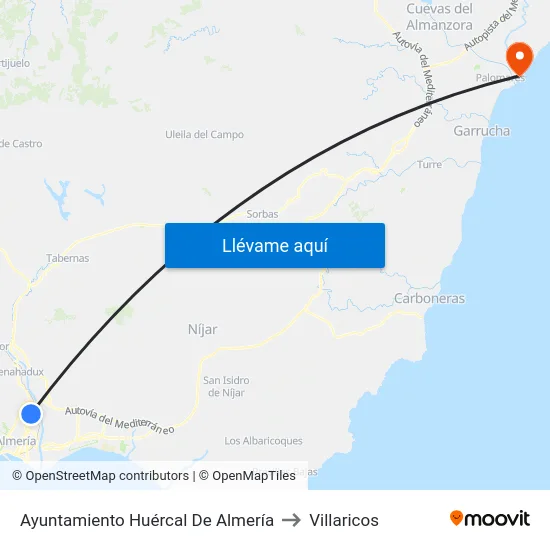 Ayuntamiento Huércal De Almería to Villaricos map