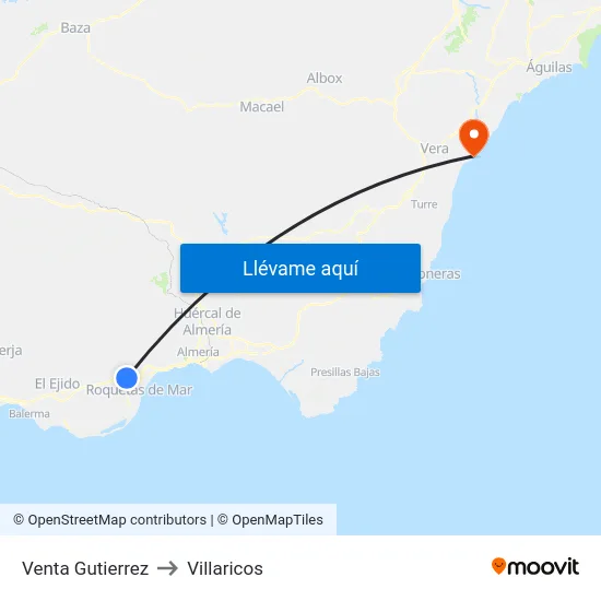 Venta Gutierrez to Villaricos map