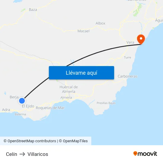 Celín to Villaricos map
