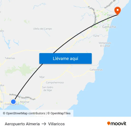 Aeropuerto Almeria to Villaricos map