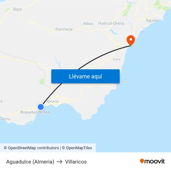 Aguadulce (Almeria) to Villaricos map