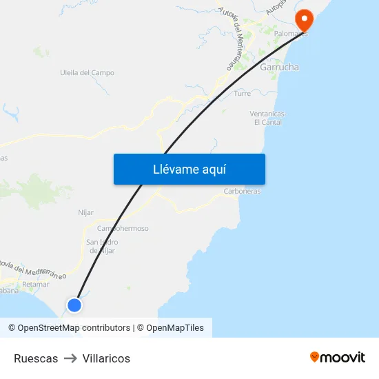 Ruescas to Villaricos map