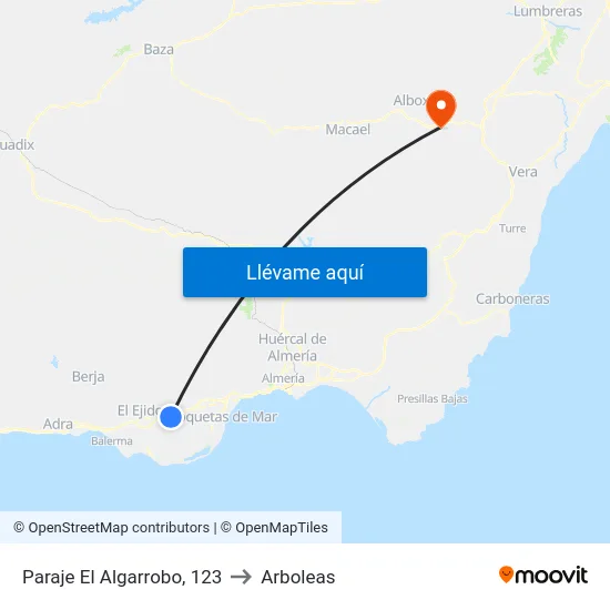 Paraje El Algarrobo, 123 to Arboleas map