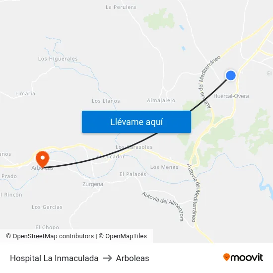 Hospital La Inmaculada to Arboleas map