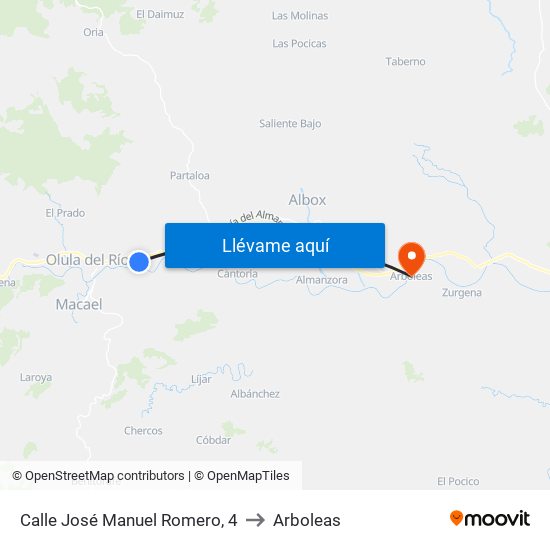 Calle José Manuel Romero, 4 to Arboleas map