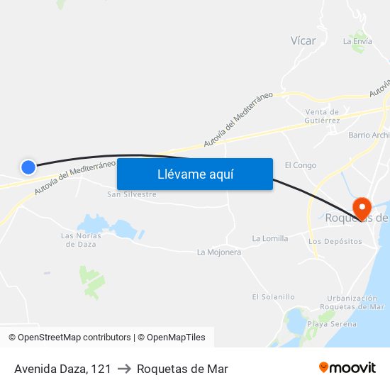 Avenida Daza, 121 to Roquetas de Mar map
