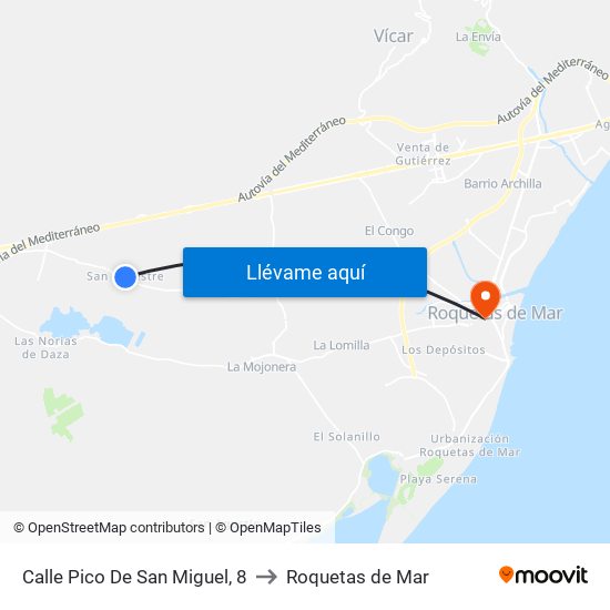Calle Pico De San Miguel, 8 to Roquetas de Mar map