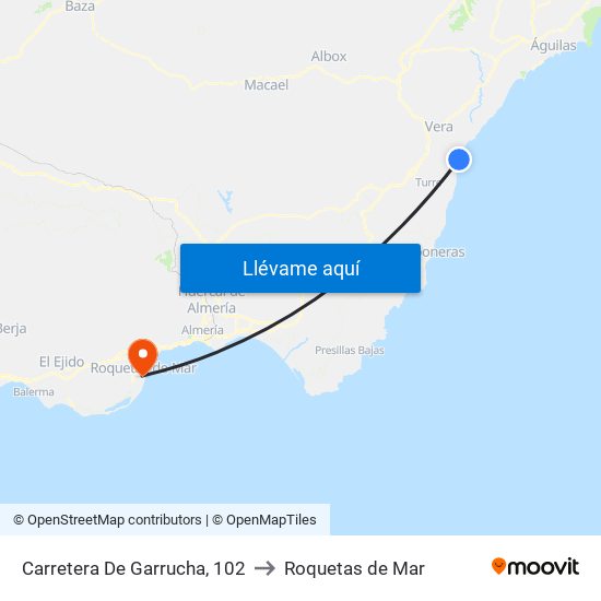 Carretera De Garrucha, 102 to Roquetas de Mar map