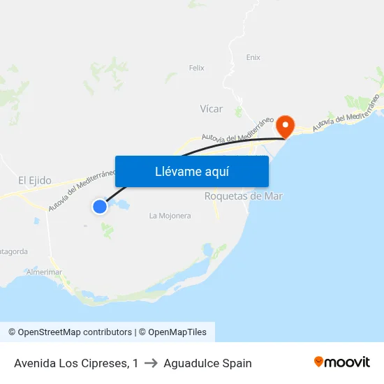Avenida Los Cipreses, 1 to Aguadulce Spain map