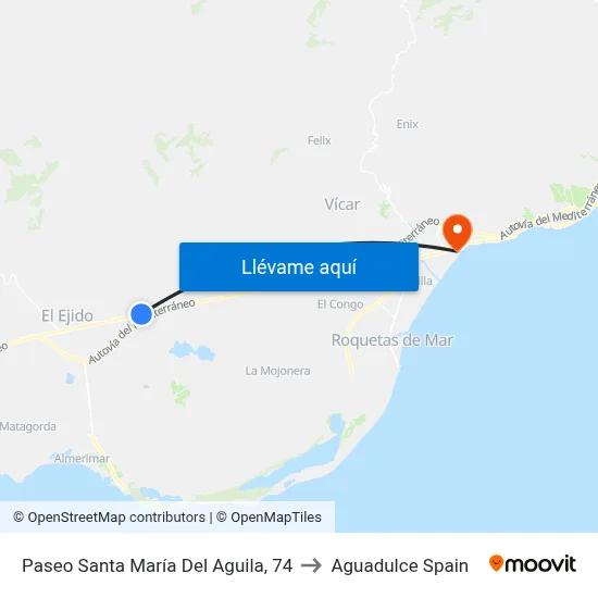 Paseo Santa María Del Aguila, 74 to Aguadulce Spain map