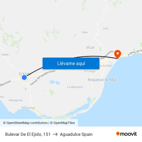 Bulevar De El Ejido, 151 to Aguadulce Spain map