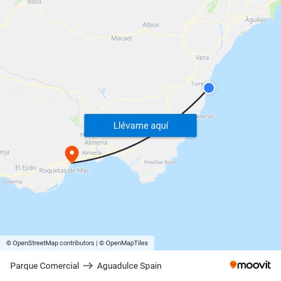 Parque Comercial to Aguadulce Spain map