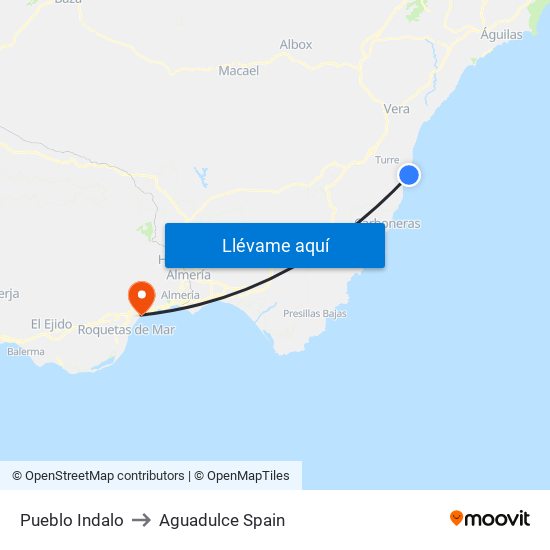 Pueblo Indalo to Aguadulce Spain map