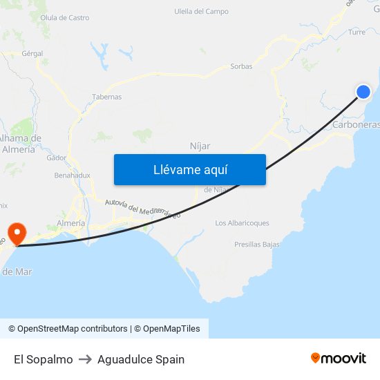 El Sopalmo to Aguadulce Spain map