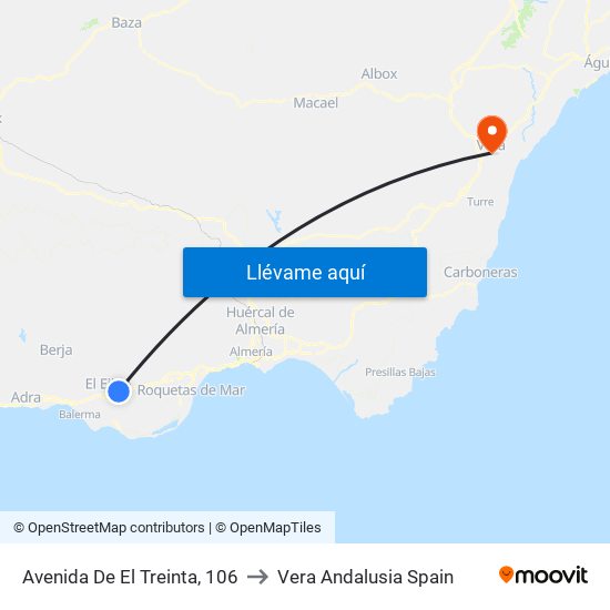 Avenida De El Treinta, 106 to Vera Andalusia Spain map