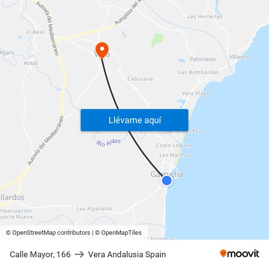 Calle Mayor, 166 to Vera Andalusia Spain map