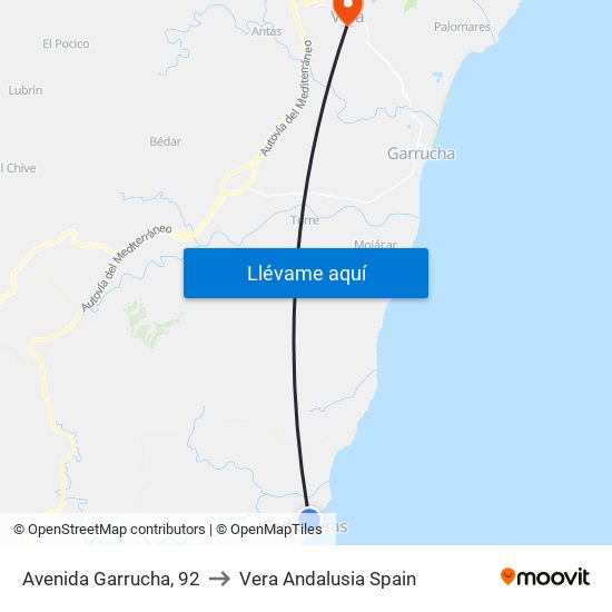 Avenida Garrucha, 92 to Vera Andalusia Spain map