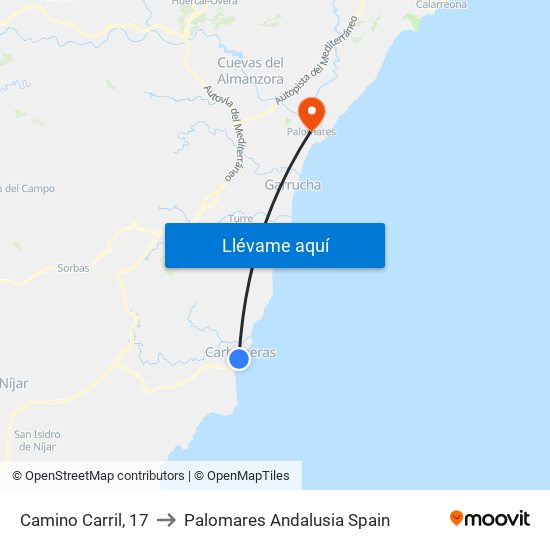 Camino Carril, 17 to Palomares Andalusia Spain map