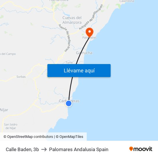 Calle Baden, 3b to Palomares Andalusia Spain map