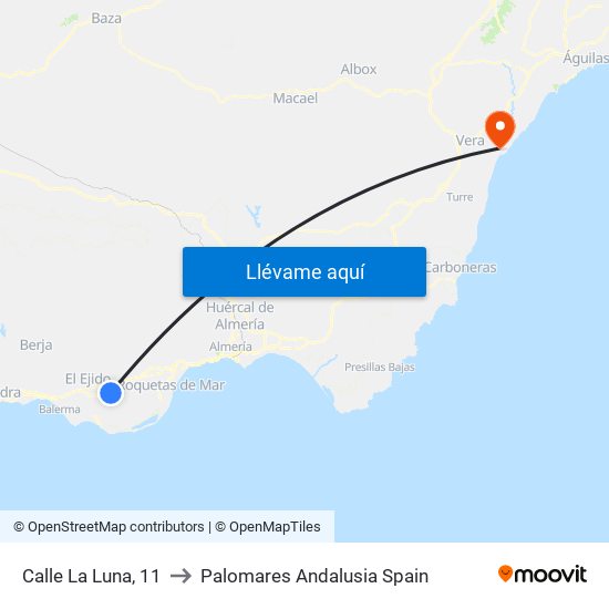 Calle La Luna, 11 to Palomares Andalusia Spain map