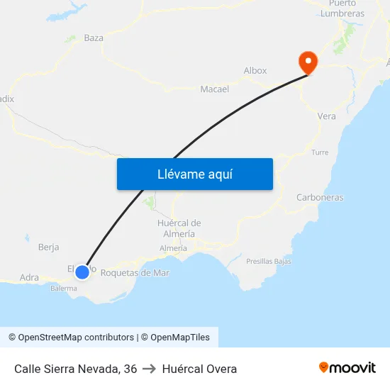Calle Sierra Nevada, 36 to Huércal Overa map