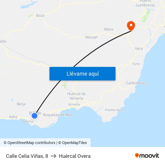 Calle Celia Viñas, 8 to Huércal Overa map